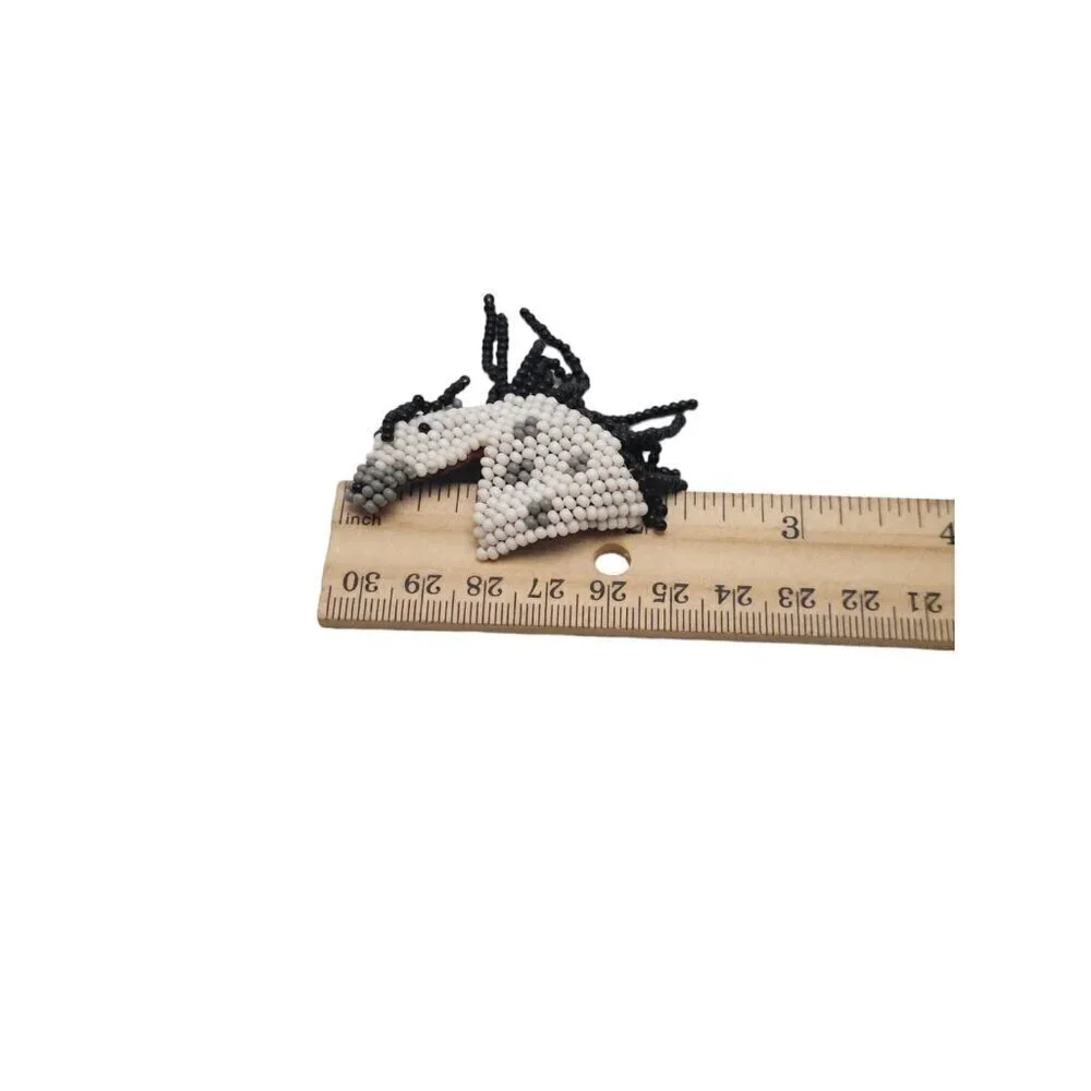 White Gray Black Glass Seed Beaded Horse Head Brooch Pin Vintage